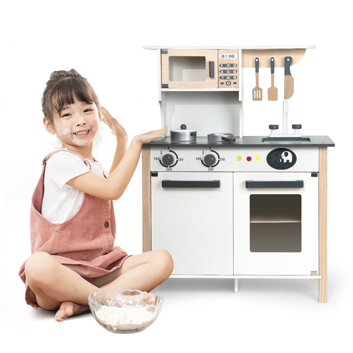 Pretend Wooden Kitchen Play set for Kids and Children, Gifts for New Year, Christmas and Birthday, White