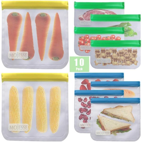 Reusable Sandwich Bags - 10 Pack Leakproof Freezer Gallon Bags BPA Free- Extra Thick Durable Reusable Storage Bags - Reusable Snack Bags For Food Fruit Travel Storage Home Organization