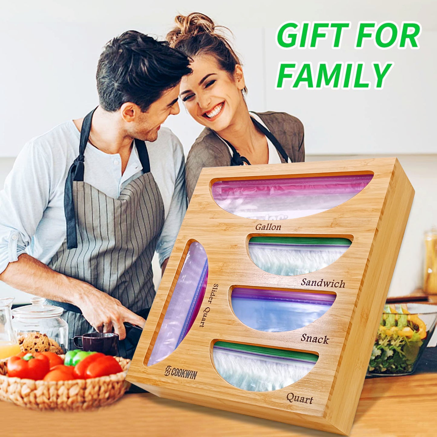 Ziplock Bag Organizer for Drawer; Bamboo Baggie Organizer; Plastic Wrap Dispenser with Cutter; Storage Bag Organizer Suitable Gallon; Quart; Sandwich&Snack Bag; Aluminum Foil; Fit 12\" Kitchen Rolls