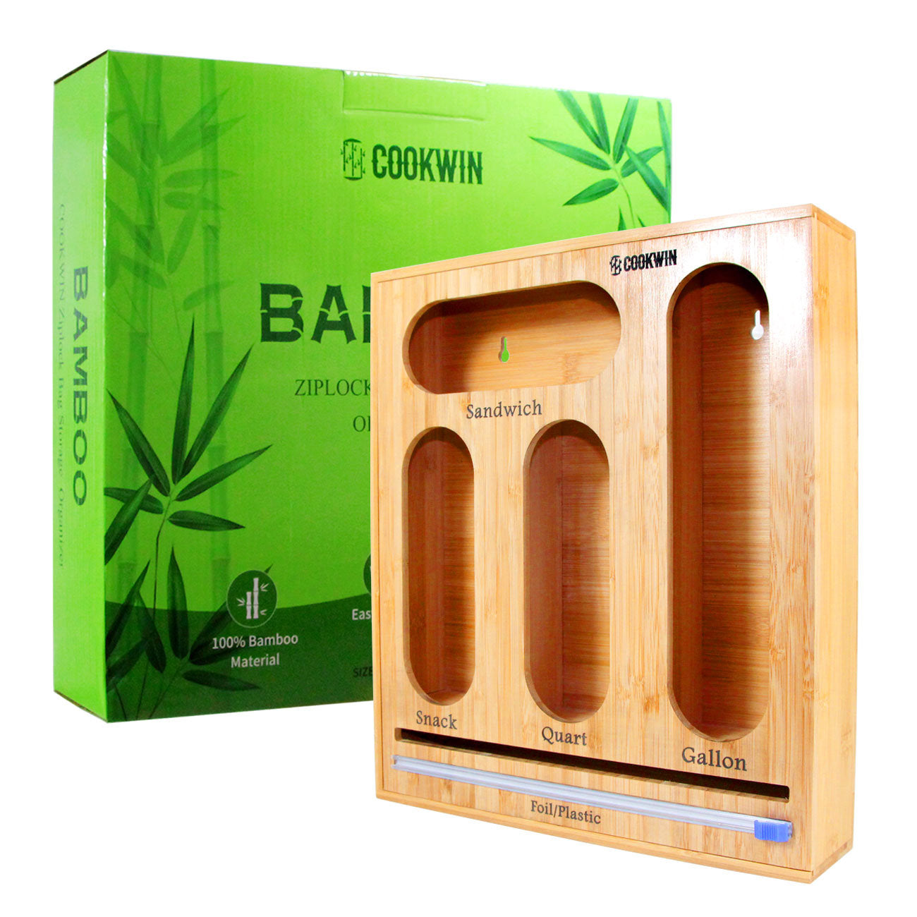 Ziplock Bag Organizer for Drawer; Bamboo Baggie Organizer; Plastic Wrap Dispenser with Cutter; Storage Bag Organizer Suitable Gallon; Quart; Sandwich&Snack Bag; Aluminum Foil; Fit 12\" Kitchen Rolls