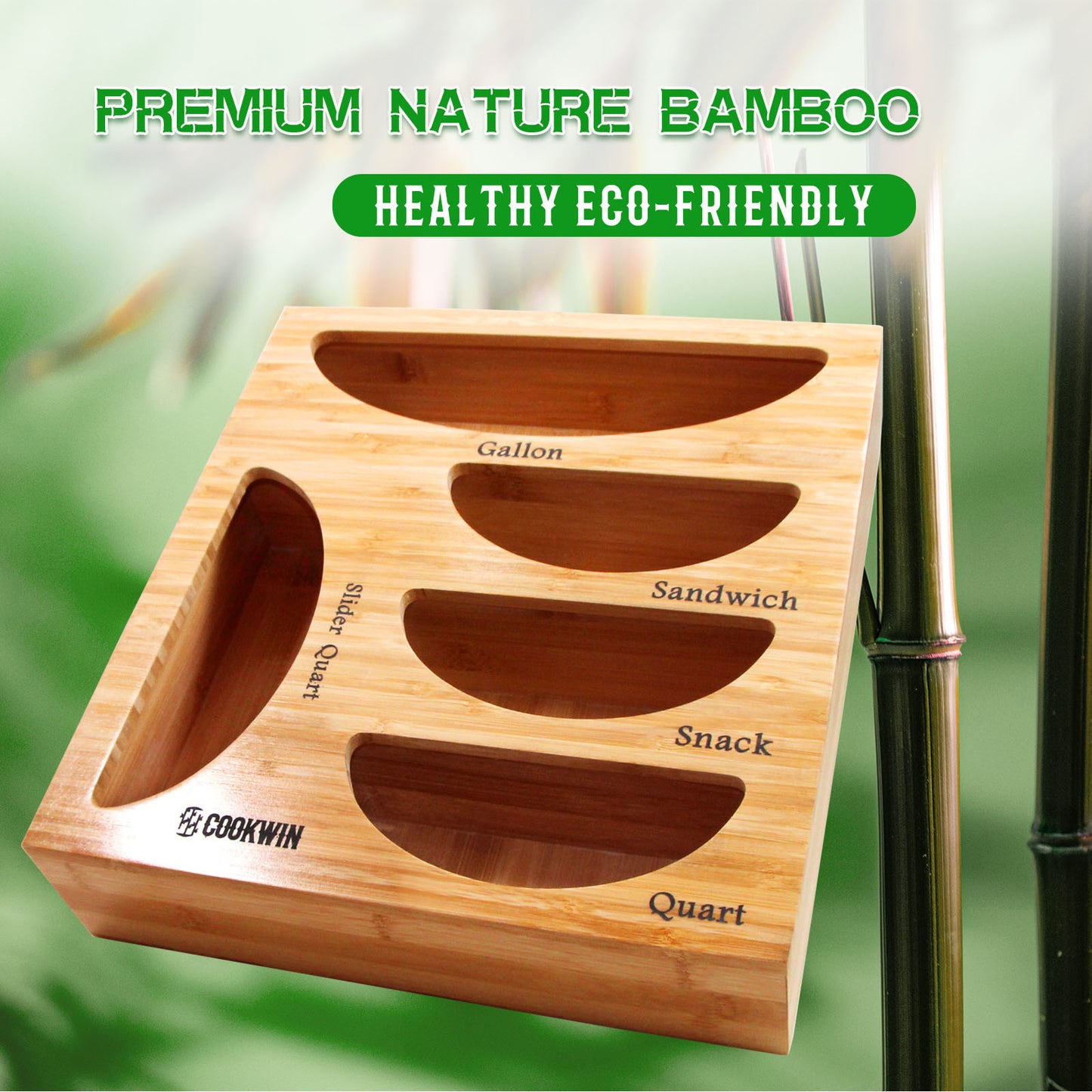 Ziplock Bag Organizer for Drawer; Bamboo Baggie Organizer; Plastic Wrap Dispenser with Cutter; Storage Bag Organizer Suitable Gallon; Quart; Sandwich&Snack Bag; Aluminum Foil; Fit 12\" Kitchen Rolls