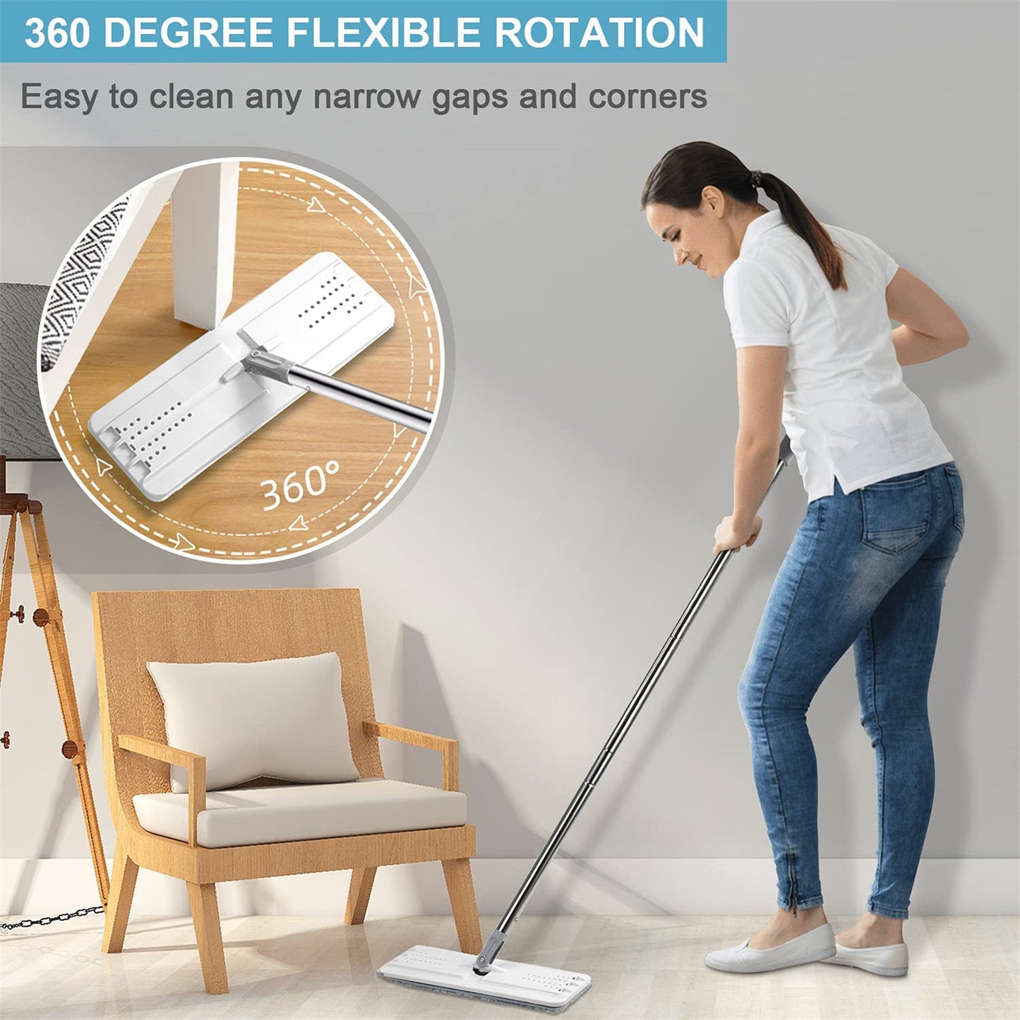 Mop And Bucket With Wringer Set Wet And Dry Use Hands Free Flat Floor Mop And Bucket With 8 Washable Microfiber Pads