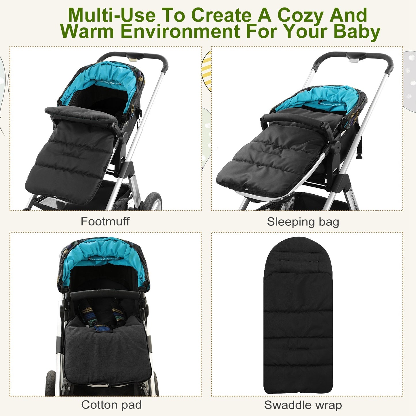 Baby Stroller Sleeping Bag Newborn Swaddle Wrap Toddle Winter Warm Footmuff Blanket