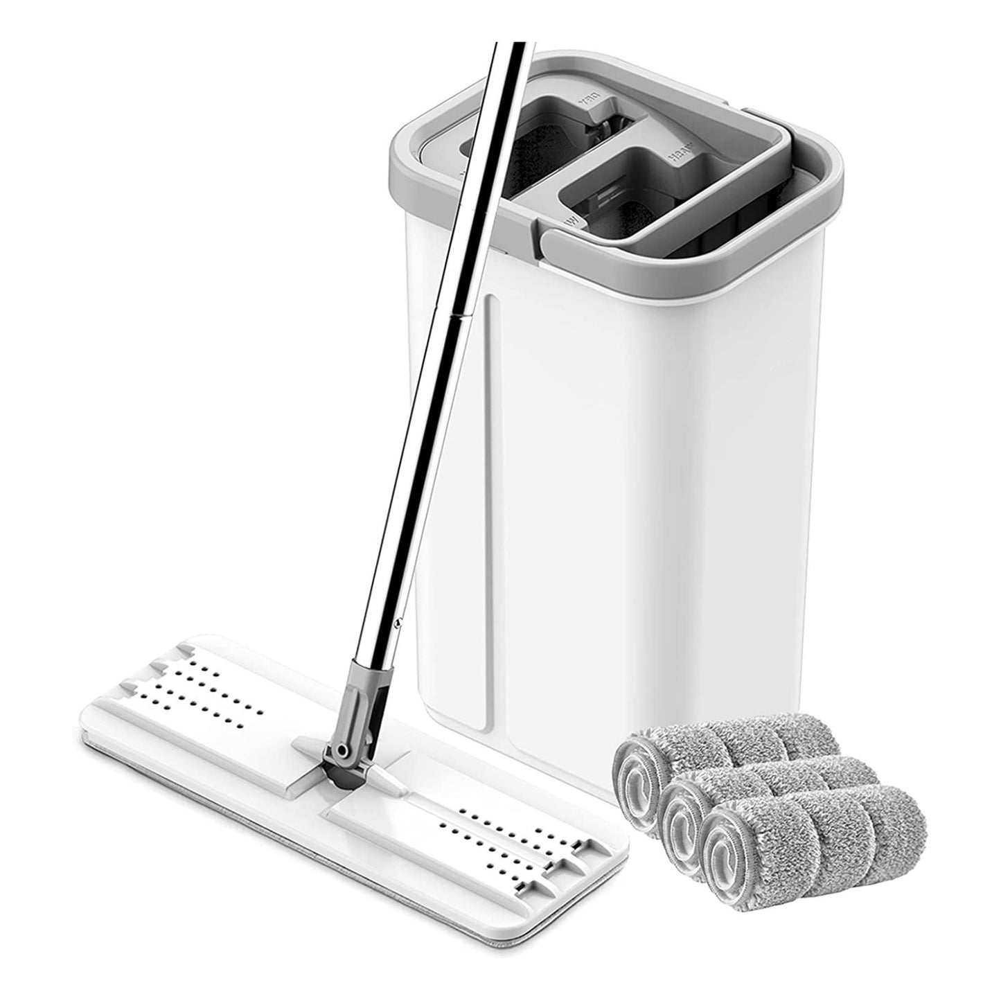 Mop And Bucket With Wringer Set Wet And Dry Use Hands Free Flat Floor Mop And Bucket With 8 Washable Microfiber Pads