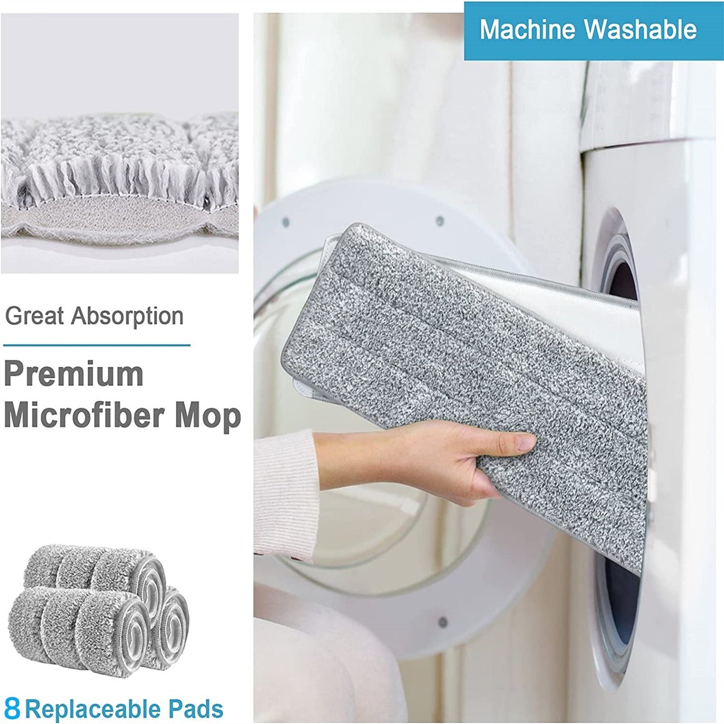 Mop And Bucket With Wringer Set Wet And Dry Use Hands Free Flat Floor Mop And Bucket With 8 Washable Microfiber Pads