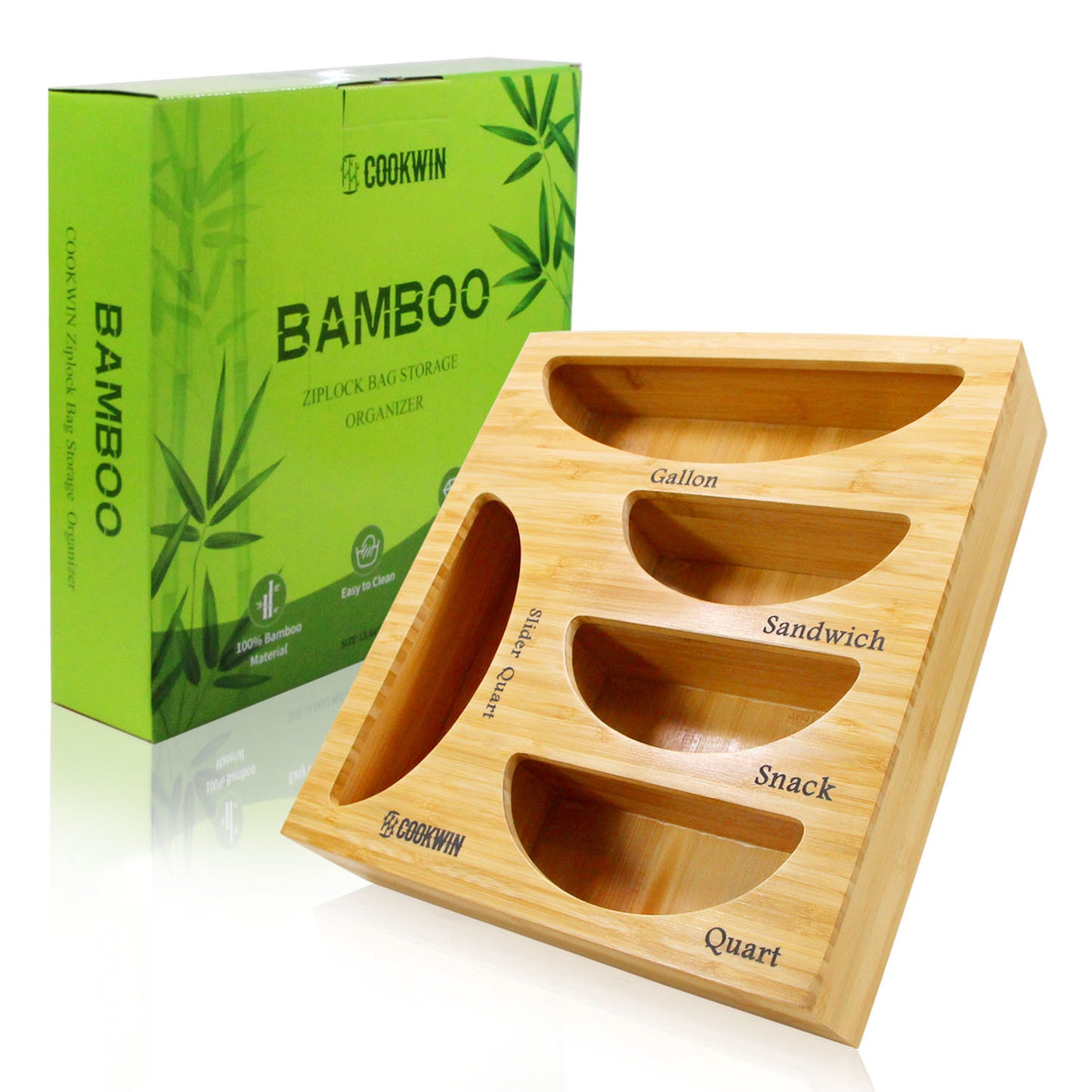 Ziplock Bag Organizer for Drawer; Bamboo Baggie Organizer; Plastic Wrap Dispenser with Cutter; Storage Bag Organizer Suitable Gallon; Quart; Sandwich&Snack Bag; Aluminum Foil; Fit 12\" Kitchen Rolls