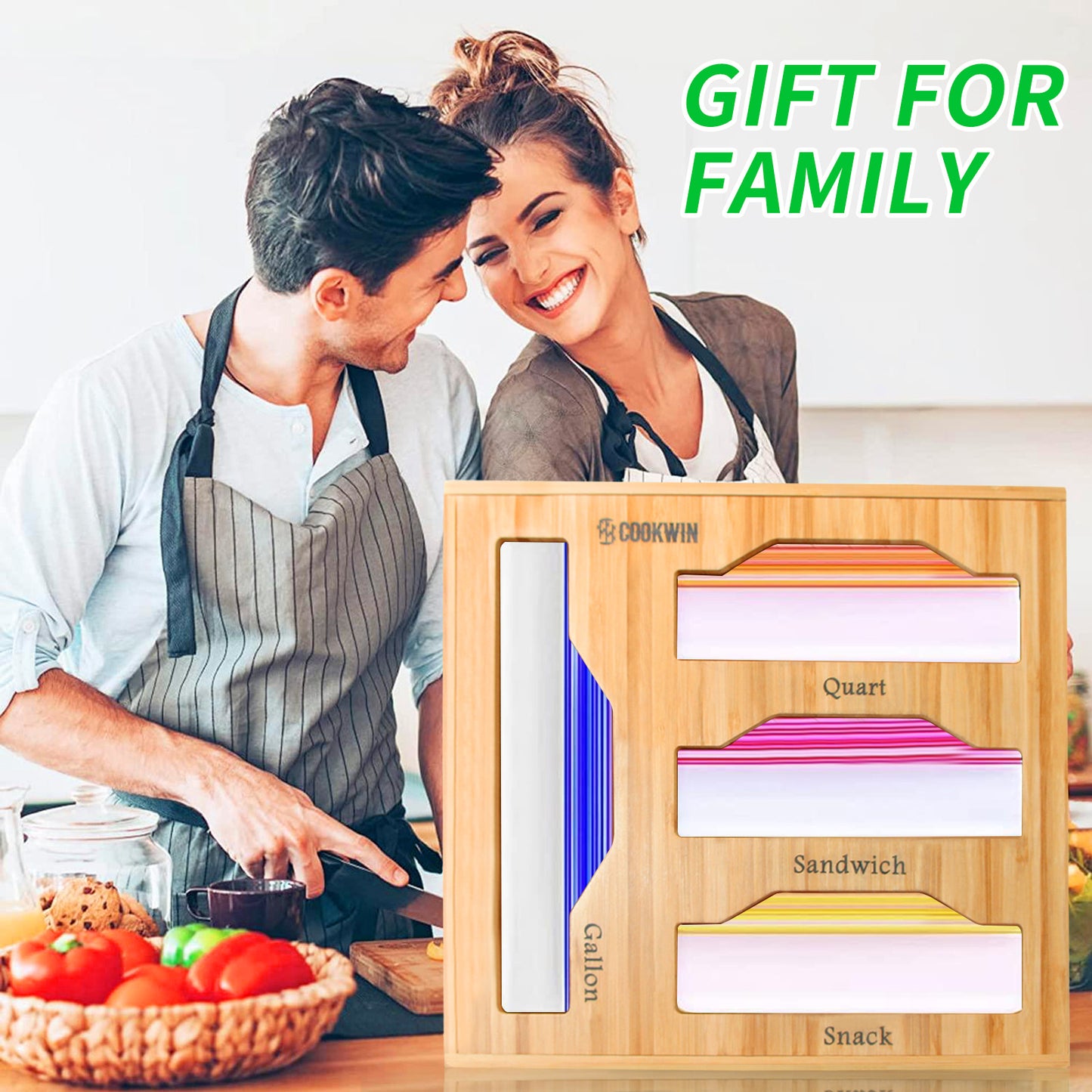 Ziplock Bag Organizer for Drawer; Bamboo Baggie Organizer; Plastic Wrap Dispenser with Cutter; Storage Bag Organizer Suitable Gallon; Quart; Sandwich&Snack Bag; Aluminum Foil; Fit 12\" Kitchen Rolls